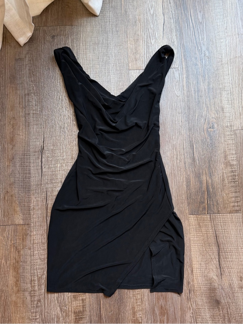 PrettyLittleThing Black Draped Mini Dress